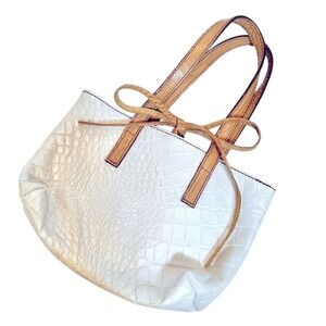 Castellari Milano Mini Purse Women's Ivory Faux Croc‎ Leather Striped Interior